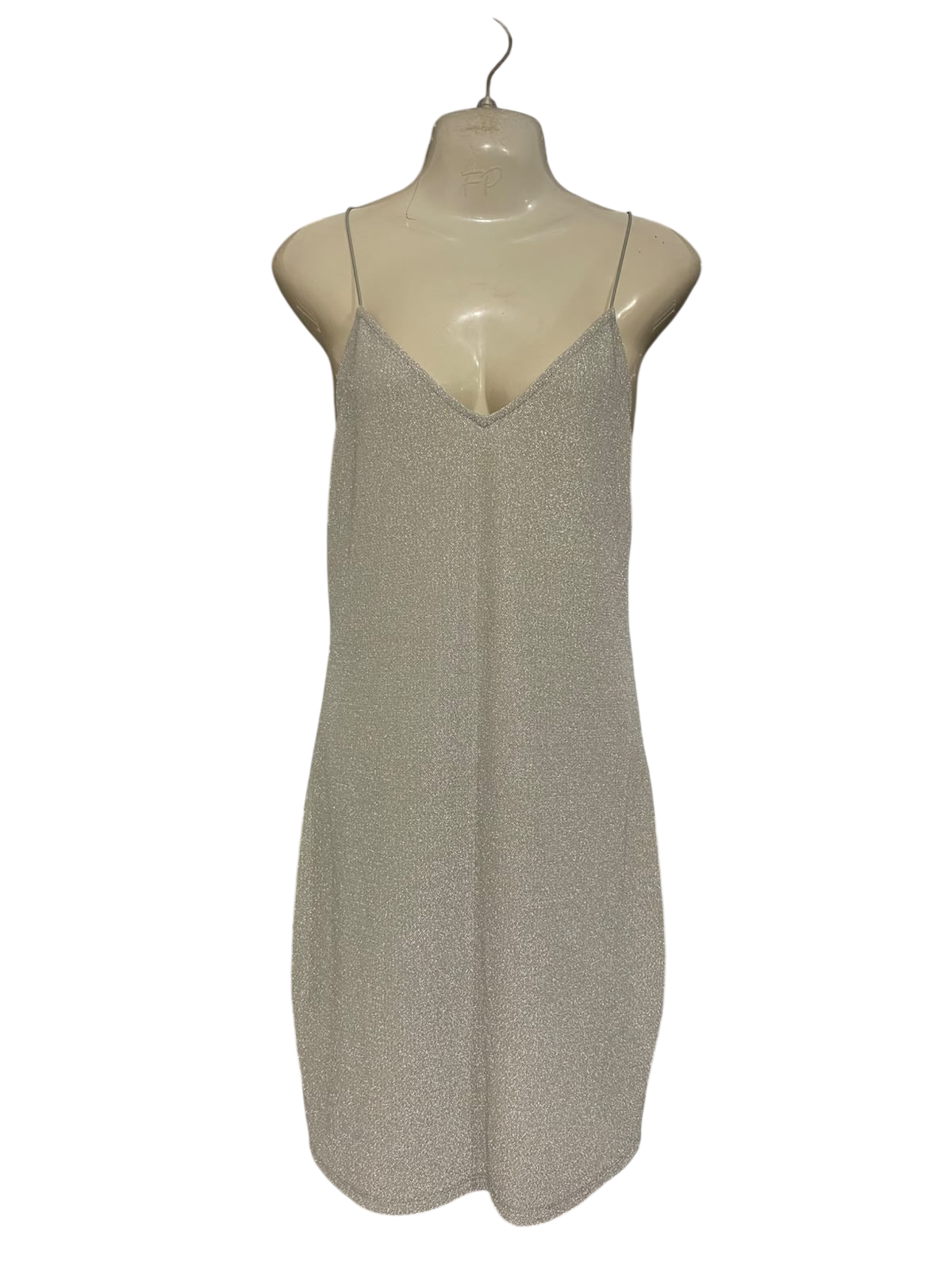 H&M |L| BUST 18| A53| SILVER GLITTER SPAGHETTI-STRAP TECHNICAL UTILITY MINI DRESS
