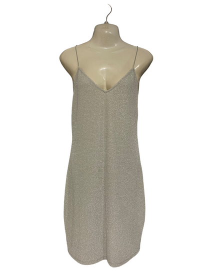 H&M |L| BUST 18| A53| SILVER GLITTER SPAGHETTI-STRAP TECHNICAL UTILITY MINI DRESS