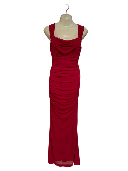 MARTHEA |XS| BUST 15| A53| CRIMSON COWL-NECK RUCHED TECHNICAL UTILITY MAXI DRESS