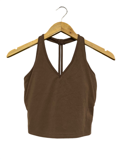 |S| BUST 13| A53| BROWN HALTER-NECK CROPPED TECHNICAL UTILITY TANK TOP