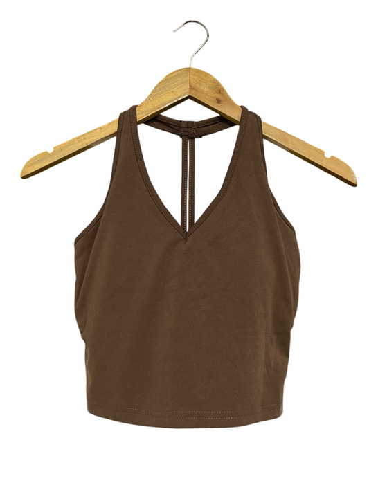|S| BUST 13| A53| BROWN HALTER-NECK CROPPED TECHNICAL UTILITY TANK TOP