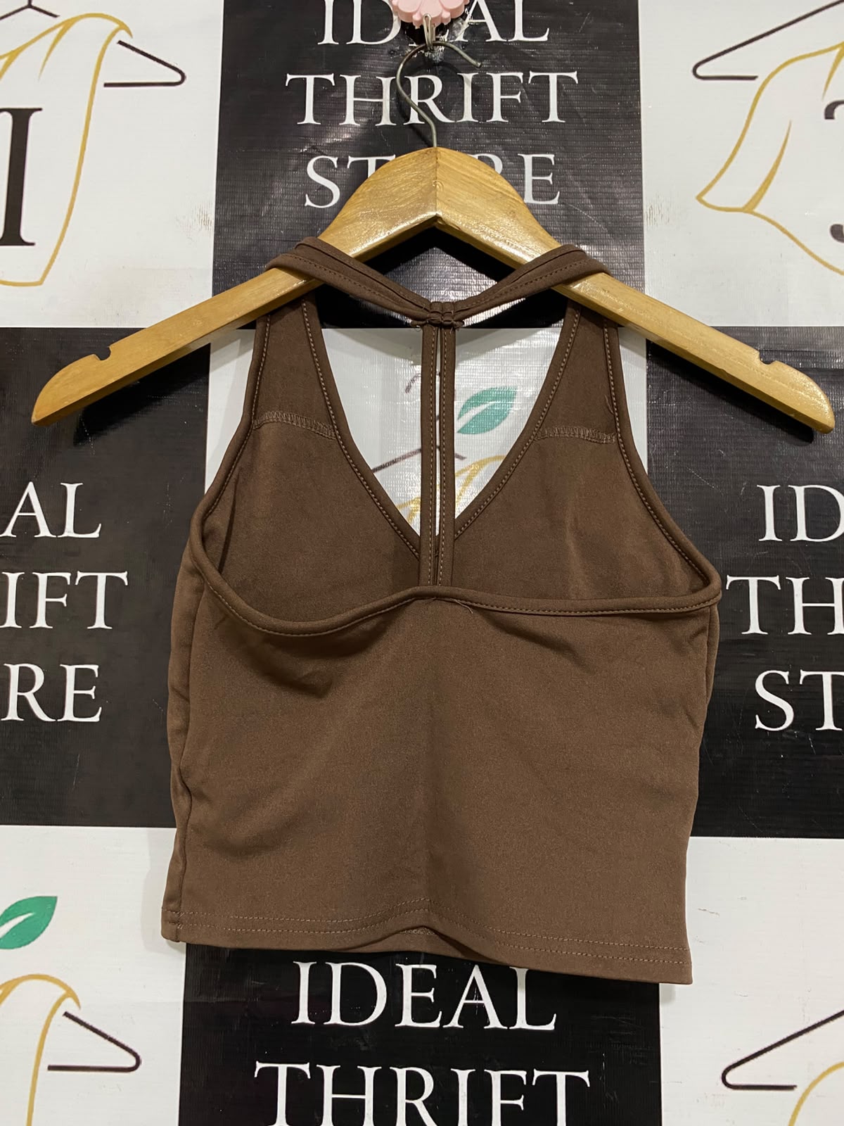 |S| BUST 13| A53| BROWN HALTER-NECK CROPPED TECHNICAL UTILITY TANK TOP