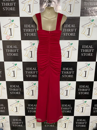 MARTHEA |XS| BUST 15| A53| CRIMSON COWL-NECK RUCHED TECHNICAL UTILITY MAXI DRESS
