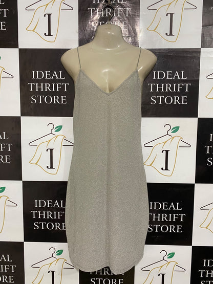 H&M |L| BUST 18| A53| SILVER GLITTER SPAGHETTI-STRAP TECHNICAL UTILITY MINI DRESS