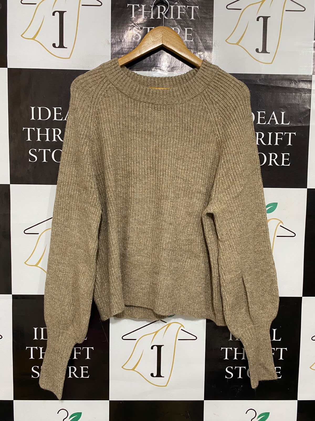 TULAROSA |M| BUST 22| A53| CAMEL METALLIC-BLEND CREW-NECK TECHNICAL UTILITY SWEATER