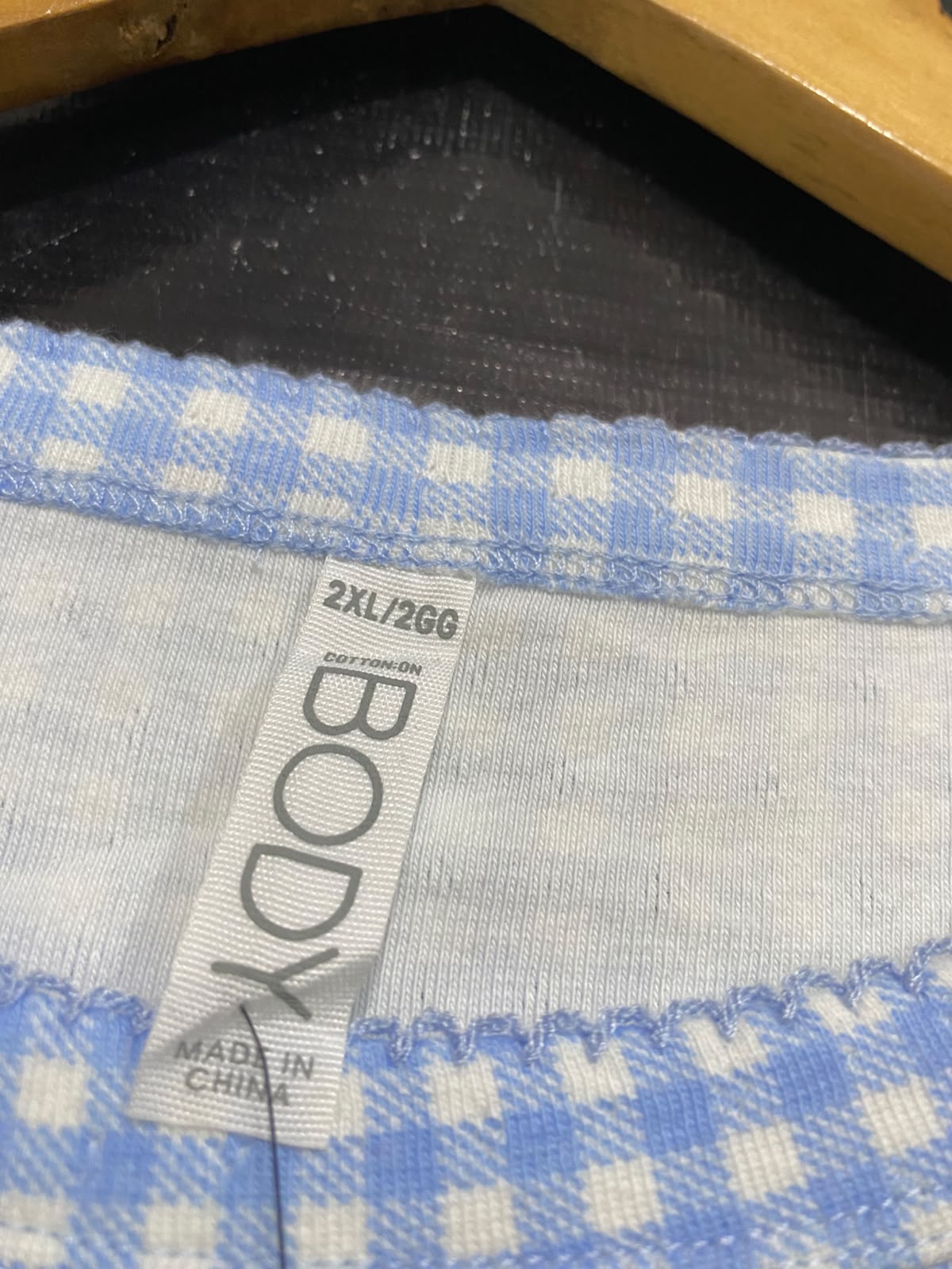 COTTON ON |M| BUST 19| A53| BLUE GINGHAM "SLUMBER VALLEY" BUNNY GRAPHIC TECHNICAL UTILITY T-SHIRT