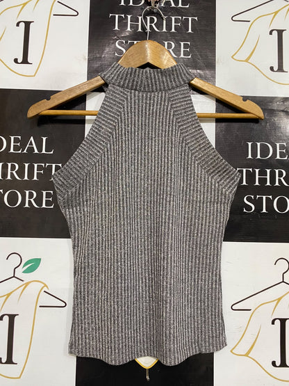 TEMT |S| BUST 15| A53| GREY RIBBED HALTER-NECK TEMT TECHNICAL UTILITY TOP