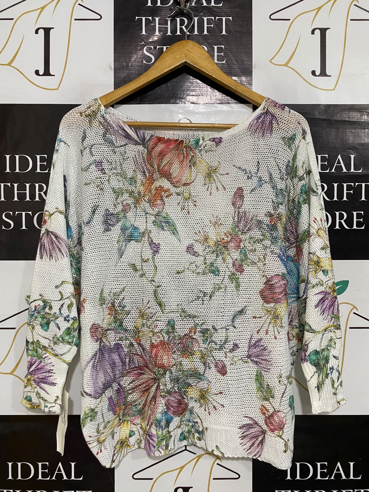 SENZA NOME |L| BUST 28| A53| WHITE FLORAL MESH BOAT-NECK TECHNICAL UTILITY OVERSIZED TOP