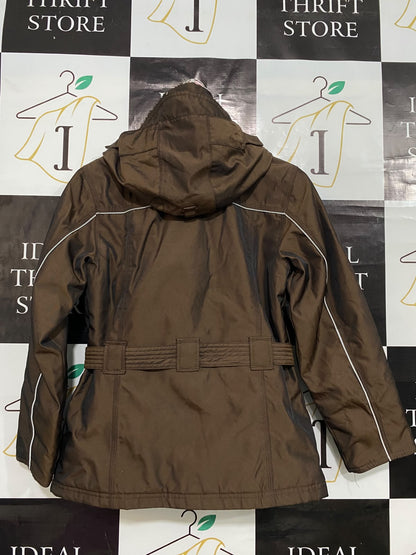 WELLENSTEYN |S| BUST 18| A53| BROWN BELTED FUR-COLLAR TECHNICAL UTILITY WINTER JACKET