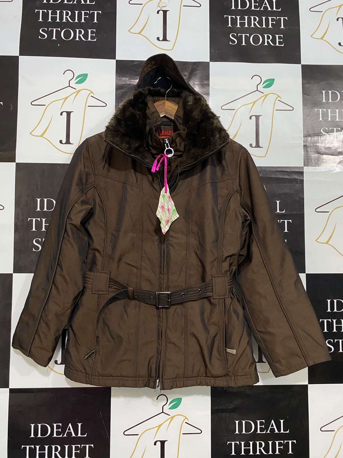 WELLENSTEYN |S| BUST 18| A53| BROWN BELTED FUR-COLLAR TECHNICAL UTILITY WINTER JACKET