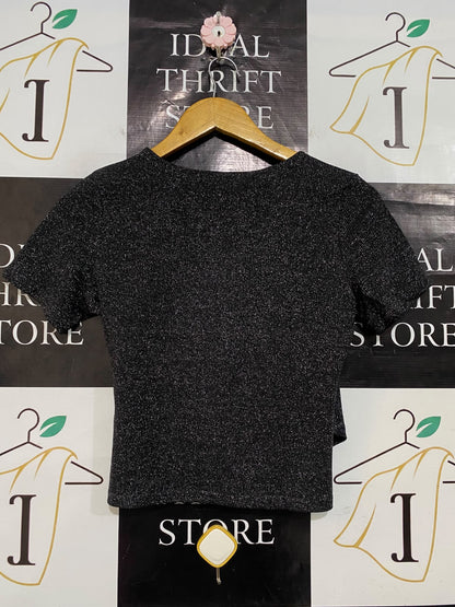 VNOOK |M| BUST 16| A53| BLACK METALLIC WRAP-FRONT V-NOOK TECHNICAL UTILITY TOP