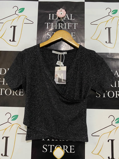 VNOOK |M| BUST 16| A53| BLACK METALLIC WRAP-FRONT V-NOOK TECHNICAL UTILITY TOP