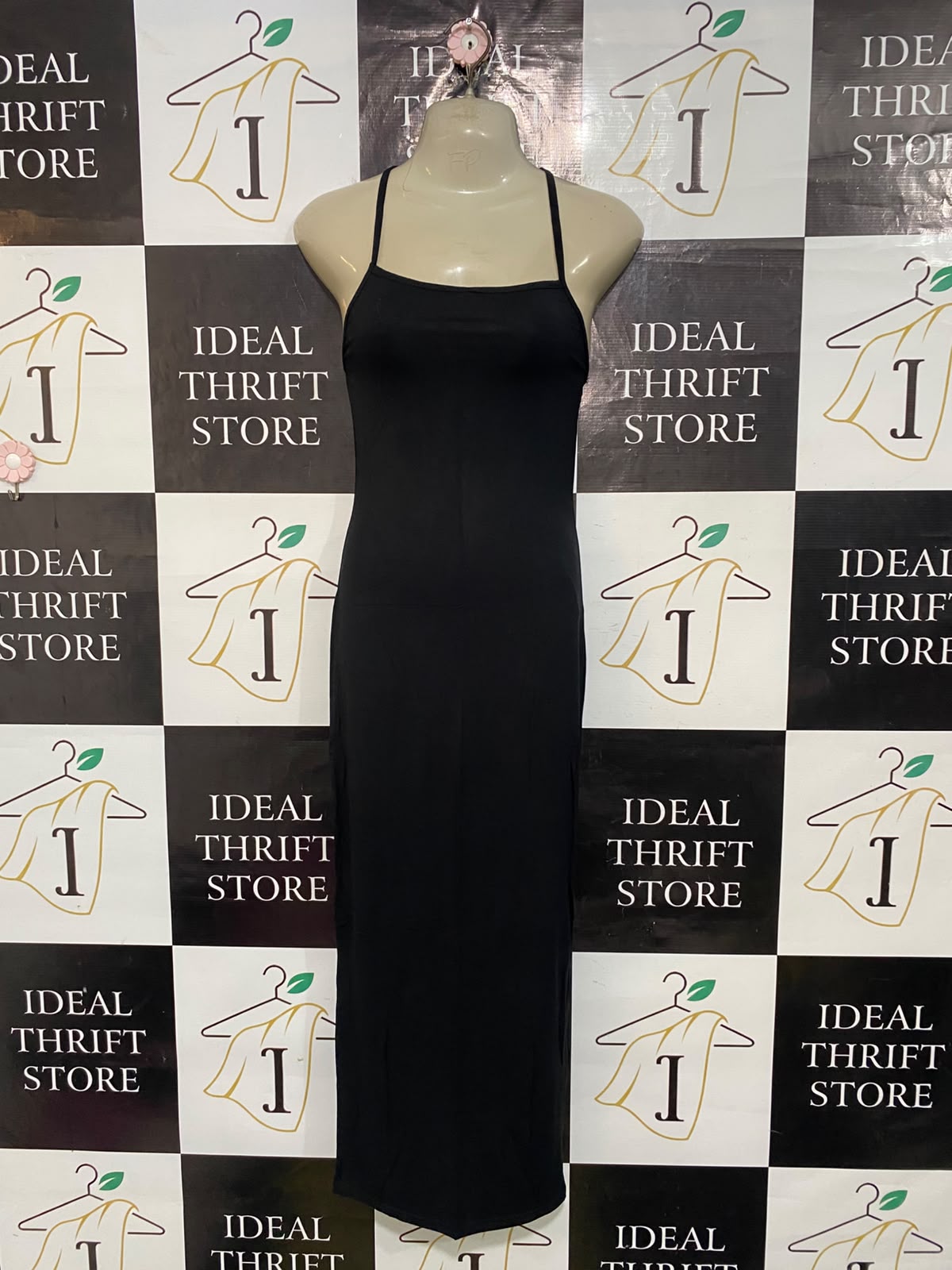 SHEIN |XS| BUST 15| A53| BLACK SLEEVELESS SPAGHETTI-STRAP TECHNICAL UTILITY MAXI DRESS