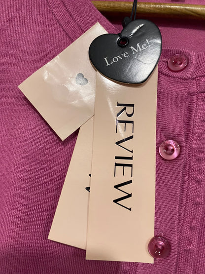 REVIEW |M| BUST 18| A53| PINK REVIEW CREW-NECK CROPPED BUTTON-FRONT TECHNICAL UTILITY CARDIGAN