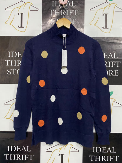 W LANE |XS| BUST 17| A53| POLKA-DOT MOCK-NECK TECHNICAL UTILITY SWEATER