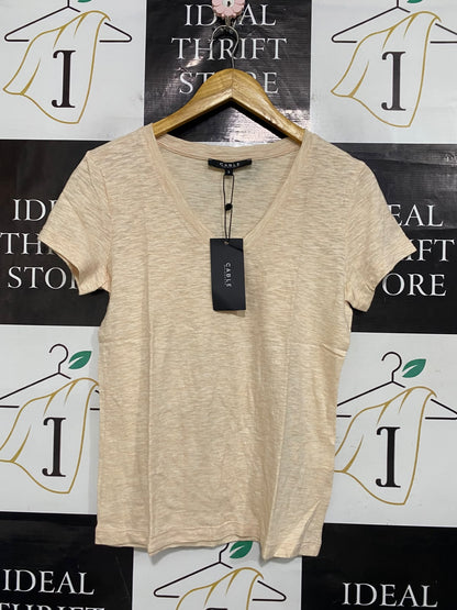 CABLE |S| BUST 18| A53| BEIGE CABLE V-NECK TECHNICAL UTILITY T-SHIRT