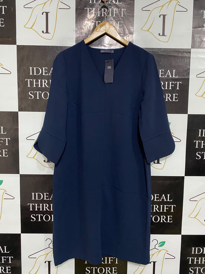 M&S |M| BUST 20| A53| NAVY V-NECK TECHNICAL UTILITY SHIFT DRESS