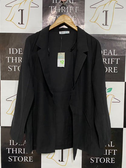 PRIMARK CARES |M| BUST 21| A53| BLACK NOTCH-LAPEL OPEN-FRONT TECHNICAL UTILITY BLAZER