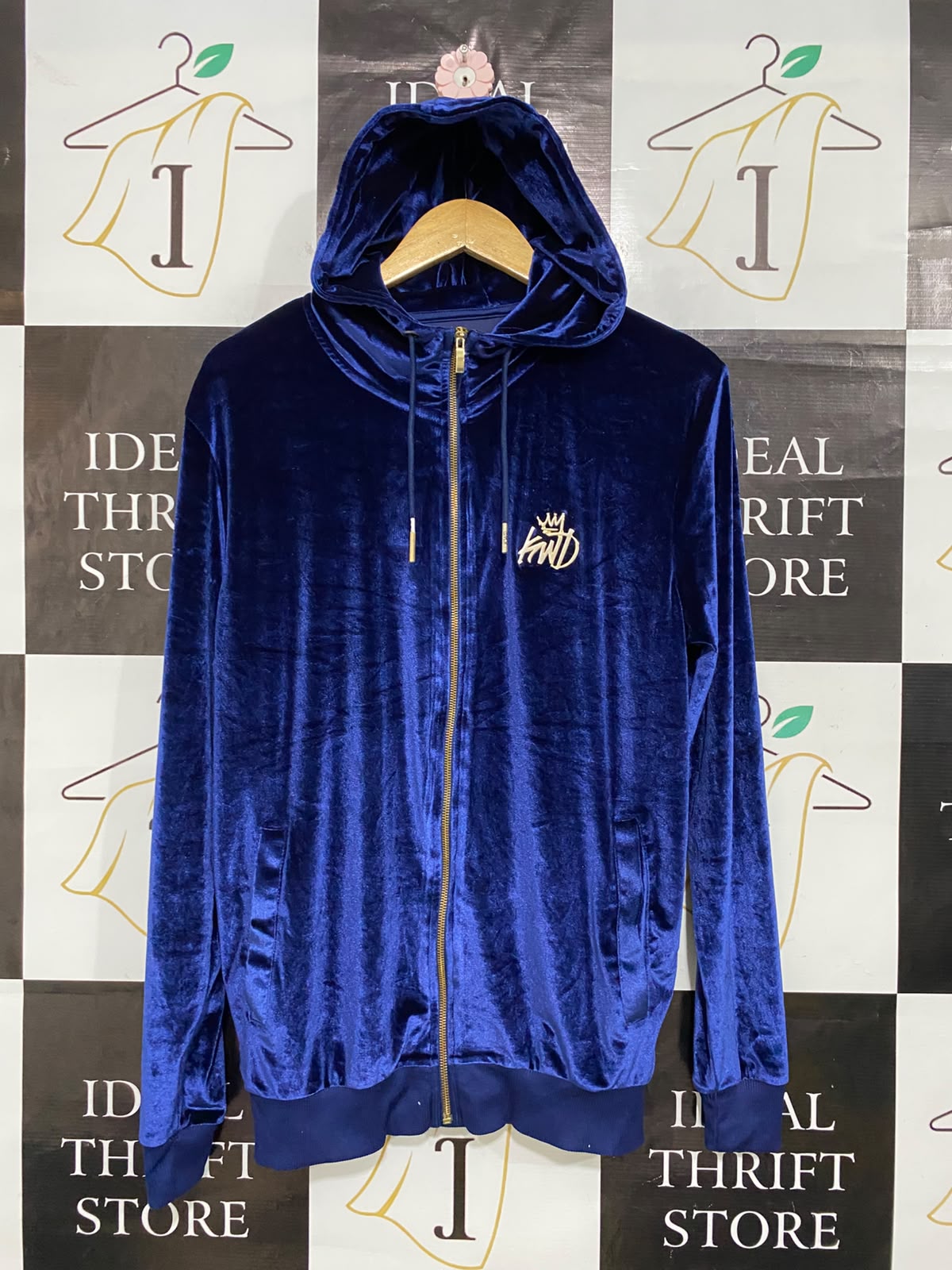 KINGS WILL DREAM |M| BUST 21| A53| ROYAL BLUE KWD VELOUR FULL-ZIP TECHNICAL UTILITY HOODIE