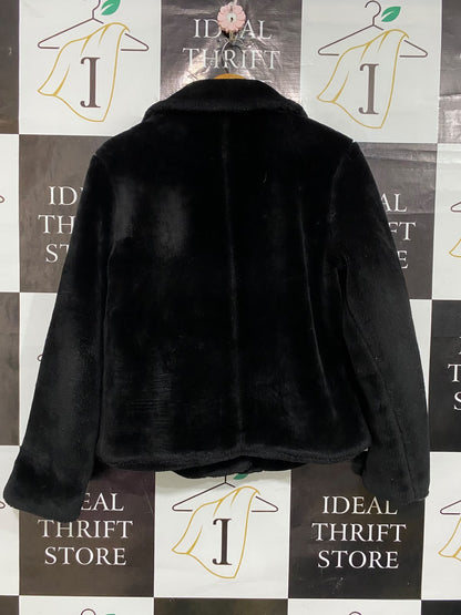 PAPAYA |M| BUST 21| A53| BLACK FAUX-FUR ASYMMETRIC BIKER-STYLE TECHNICAL UTILITY JACKET