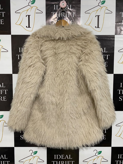 |S| BUST 23| A53| BEIGE SHAGGY FAUX-FUR WIDE-LAPEL TECHNICAL UTILITY COAT
