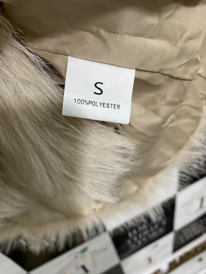 |S| BUST 23| A53| BEIGE SHAGGY FAUX-FUR WIDE-LAPEL TECHNICAL UTILITY COAT