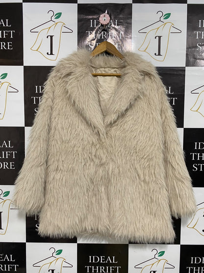 |S| BUST 23| A53| BEIGE SHAGGY FAUX-FUR WIDE-LAPEL TECHNICAL UTILITY COAT