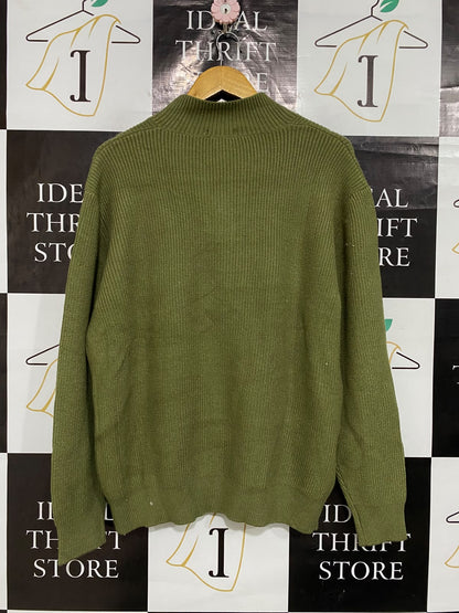 COOFANDY |XL| BUST 23| A53| OLIVE GREEN COOFANDY COLLARED TECHNICAL UTILITY KNIT SWEATER