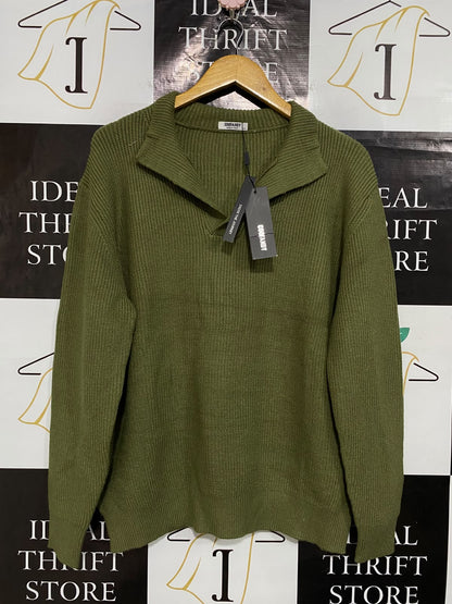 COOFANDY |XL| BUST 23| A53| OLIVE GREEN COOFANDY COLLARED TECHNICAL UTILITY KNIT SWEATER