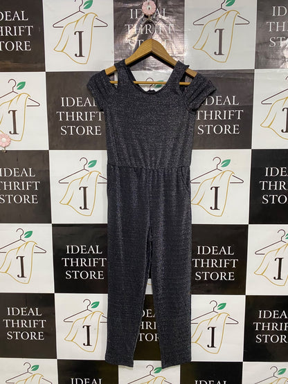 C & A |S| BUST 14| A52| CHARCOAL METALLIC COLD-SHOULDER TECHNICAL UTILITY JUMPSUIT