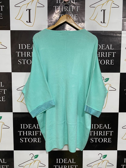 MALISSA |L| BUST 29| A52| MINT GREEN V-NECK TWIST-FRONT TECHNICAL UTILITY KNIT TOP