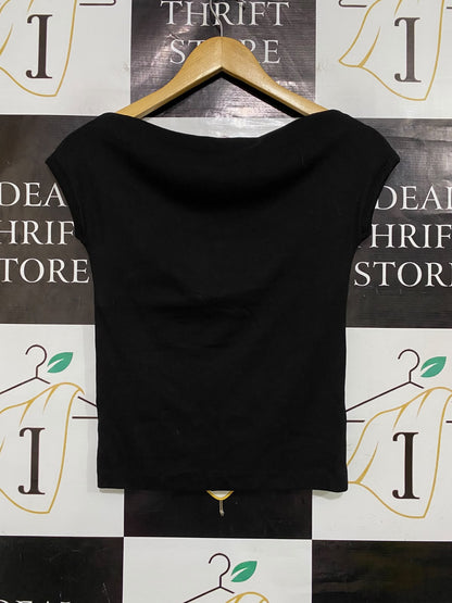 ZARA |M| BUST 15| A52| BLACK ZARA BOAT-NECK CAP-SLEEVE TECHNICAL UTILITY TOP