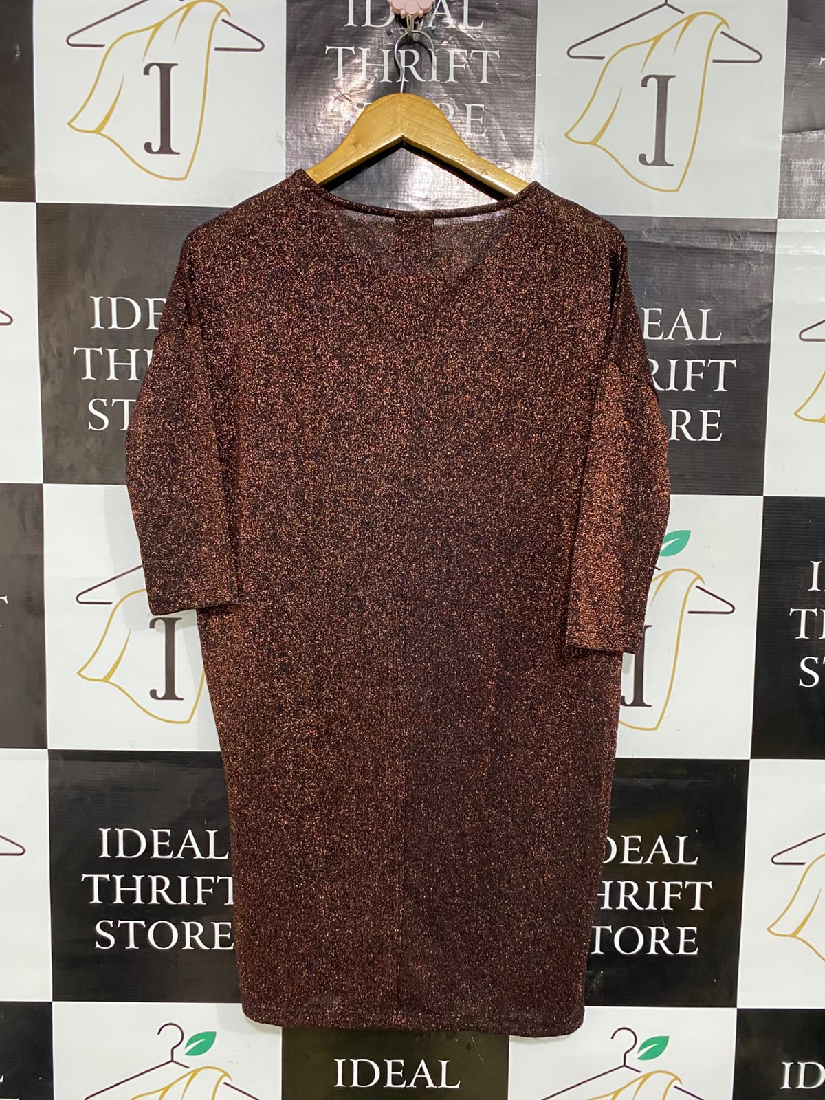 VERO MODA |S| BUST 22| A52| BRONZE SHIMMER METALLIC SCOOP-NECK TECHNICAL UTILITY MIDI DRESS