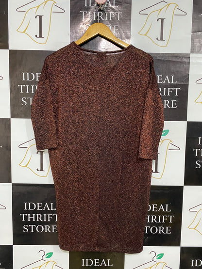 VERO MODA |S| BUST 22| A52| BRONZE SHIMMER METALLIC SCOOP-NECK TECHNICAL UTILITY MIDI DRESS