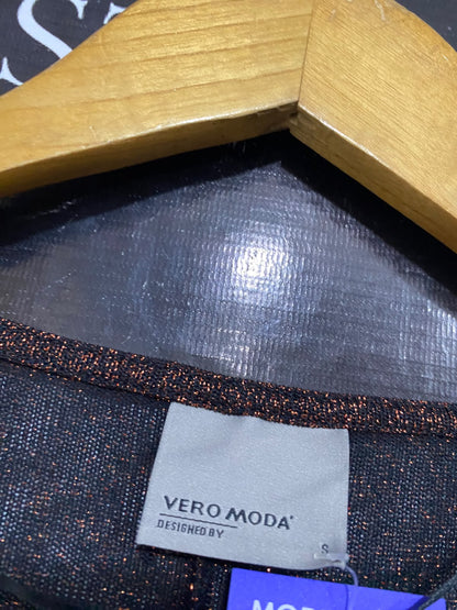 VERO MODA |S| BUST 22| A52| BRONZE SHIMMER METALLIC SCOOP-NECK TECHNICAL UTILITY MIDI DRESS