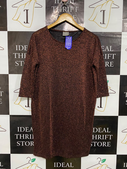 VERO MODA |S| BUST 22| A52| BRONZE SHIMMER METALLIC SCOOP-NECK TECHNICAL UTILITY MIDI DRESS