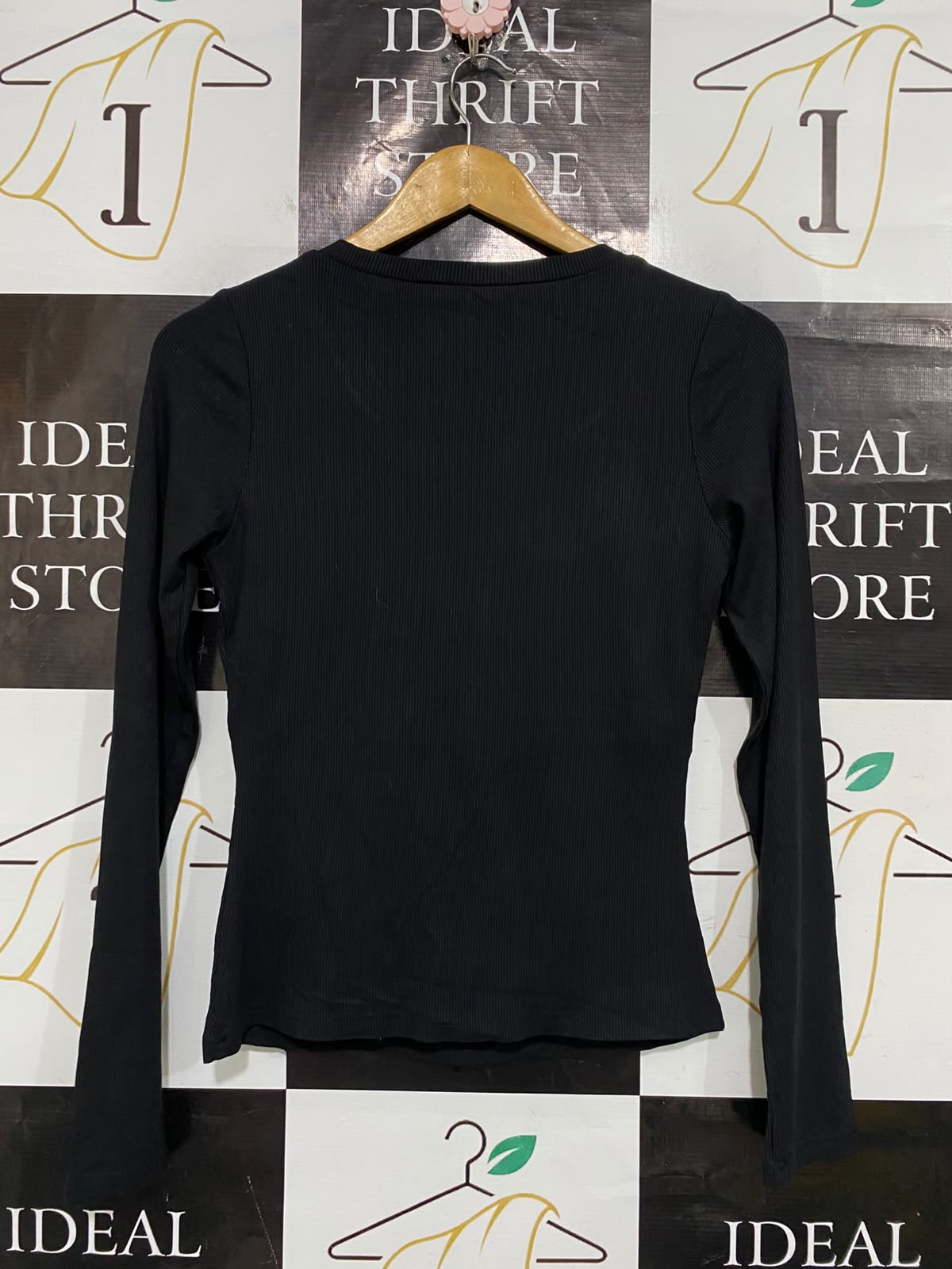 CHICHE |M| BUST 15| A52| BLACK RIBBED SCOOP-NECK LONG-SLEEVE TECHNICAL UTILITY TOP