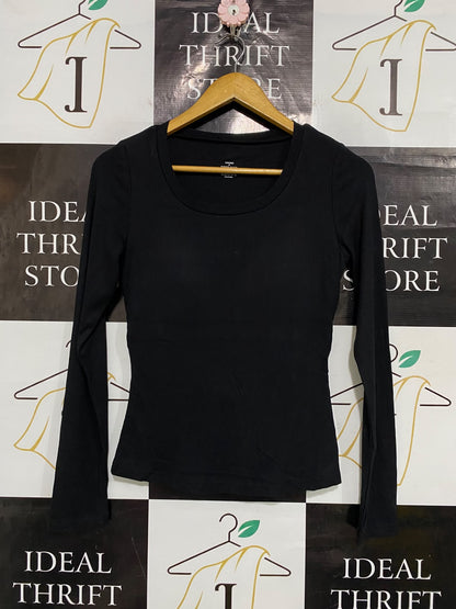 CHICHE |M| BUST 15| A52| BLACK RIBBED SCOOP-NECK LONG-SLEEVE TECHNICAL UTILITY TOP