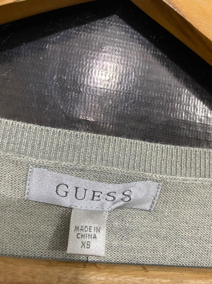 GUESS |XS| BUST 14| A52| BEIGE GUESS V-NECK SLEEVELESS RHINESTONE-EMBELLEISHED TECHNICAL UTILITY KNIT VEST