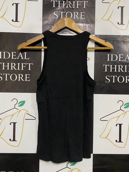 ESSENTIALS MO |L| BUST 14| A52| BLACK RIBBED CREW-NECK SLEEVELESS TECHNICAL UTILITY TANK TOP
