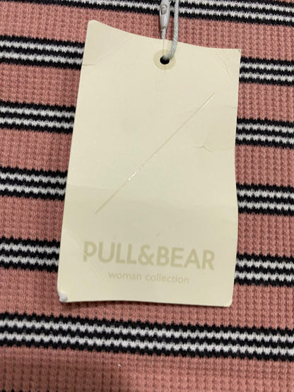 PULL & BEAR |M| BUST 14| A52| PINK AND MULTI STRIPED PULL&BEAR LETTUCE-EDGE TECHNICAL UTILITY T-SHIRT