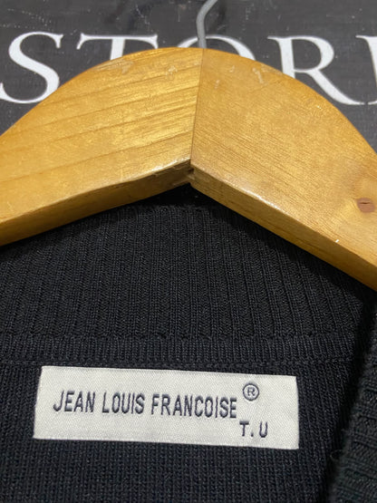 JEAN LOUIS FRANCOISE |S| BUST 14| A52| BLACK SIETEONCE MOCK-NECK LACE-SLEEVE TECHNICAL UTILITY PULLOVER TOP