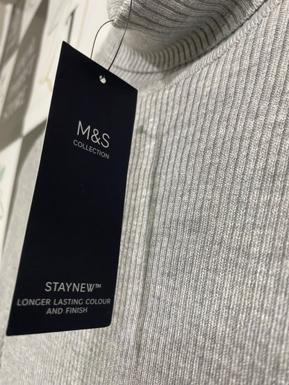 M&S |M| BUST 13| A52| GREY TURTLENECK LONG-SLEEVE RIBBED TECHNICAL UTILITY PULLOVER TOP