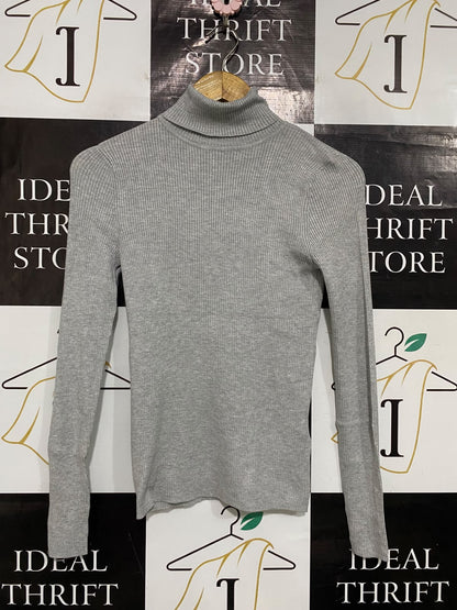 M&S |M| BUST 13| A52| GREY TURTLENECK LONG-SLEEVE RIBBED TECHNICAL UTILITY PULLOVER TOP