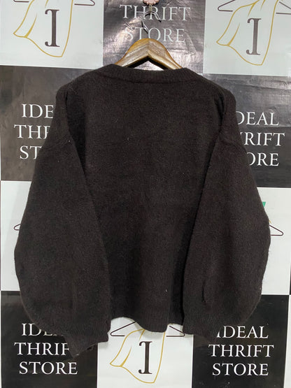 NEW COLLECTION |XL| BUST 25| A52| DARK BROWN CREW-NECK OVERSIZED TECHNICAL UTILITY KNIT SWEATER