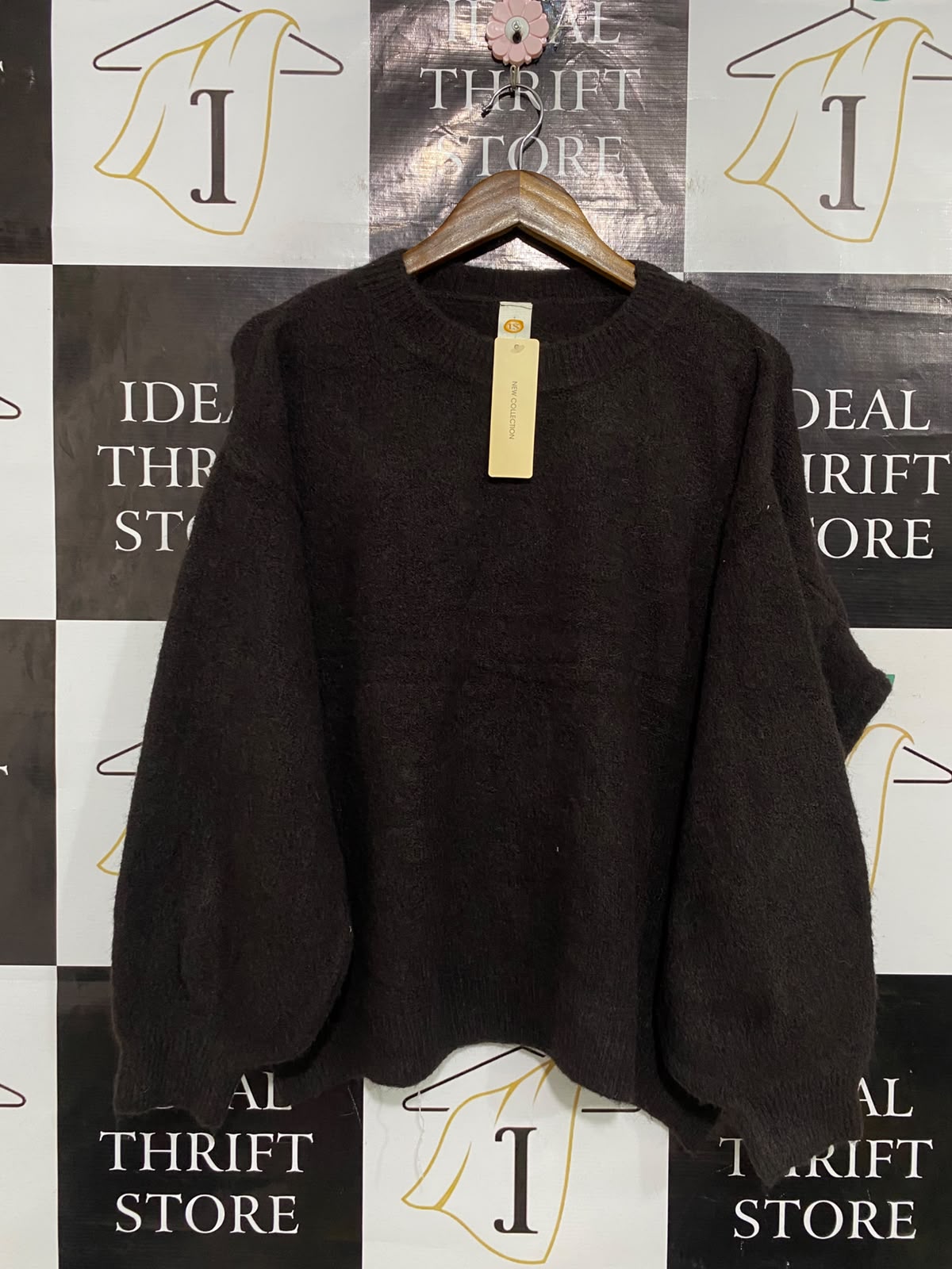 NEW COLLECTION |XL| BUST 25| A52| DARK BROWN CREW-NECK OVERSIZED TECHNICAL UTILITY KNIT SWEATER