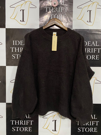 NEW COLLECTION |XL| BUST 25| A52| DARK BROWN CREW-NECK OVERSIZED TECHNICAL UTILITY KNIT SWEATER