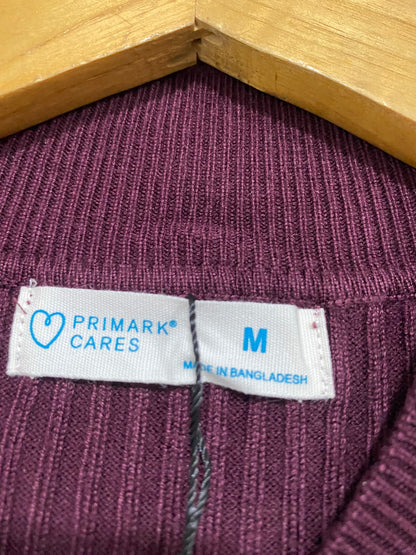 PRIMARK CARES |M| BUST 16| A52| BURGUNDY MOCK-NECK LONG-SLEEVE RIBBED TECHNICAL UTILITY PULLOVER TOP