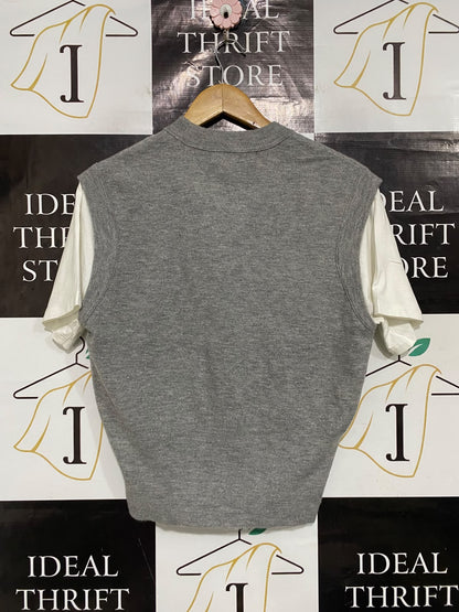 PRIMARK |S| BUST 19| A52| GREY PRIMARK CREW-NECK LAYERED-EFFECT TECHNICAL UTILITY SWEATER VEST TOP