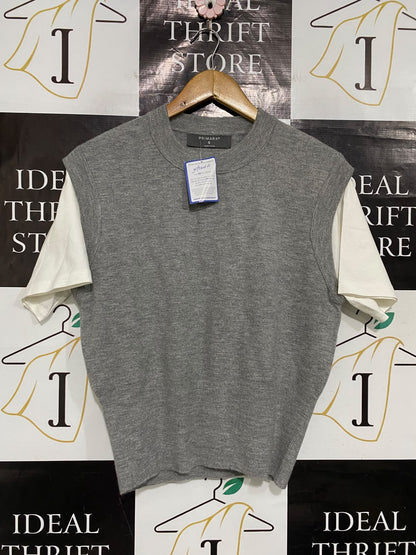 PRIMARK |S| BUST 19| A52| GREY PRIMARK CREW-NECK LAYERED-EFFECT TECHNICAL UTILITY SWEATER VEST TOP